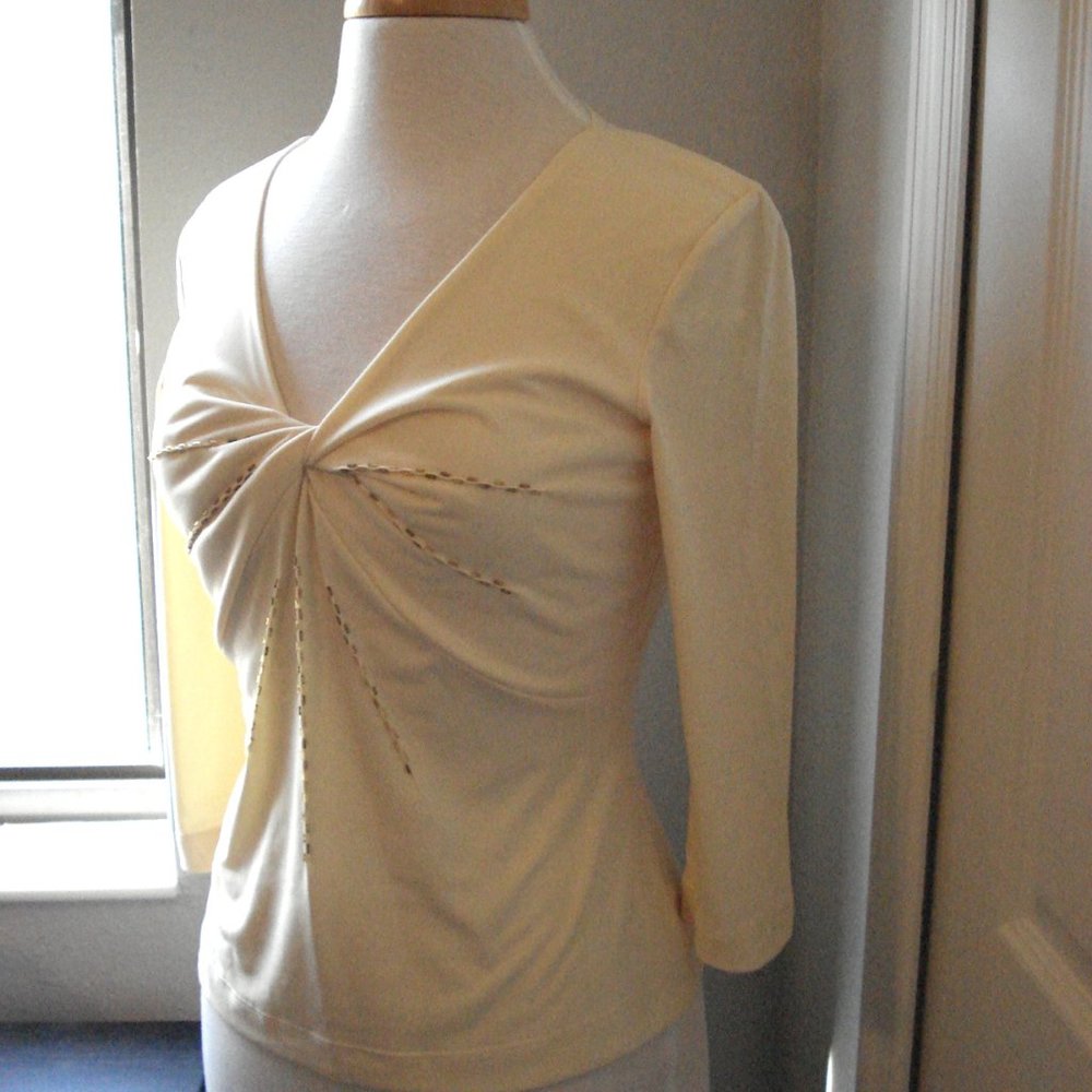 Dressy Twist Front Top Yellow with Gold Beading M